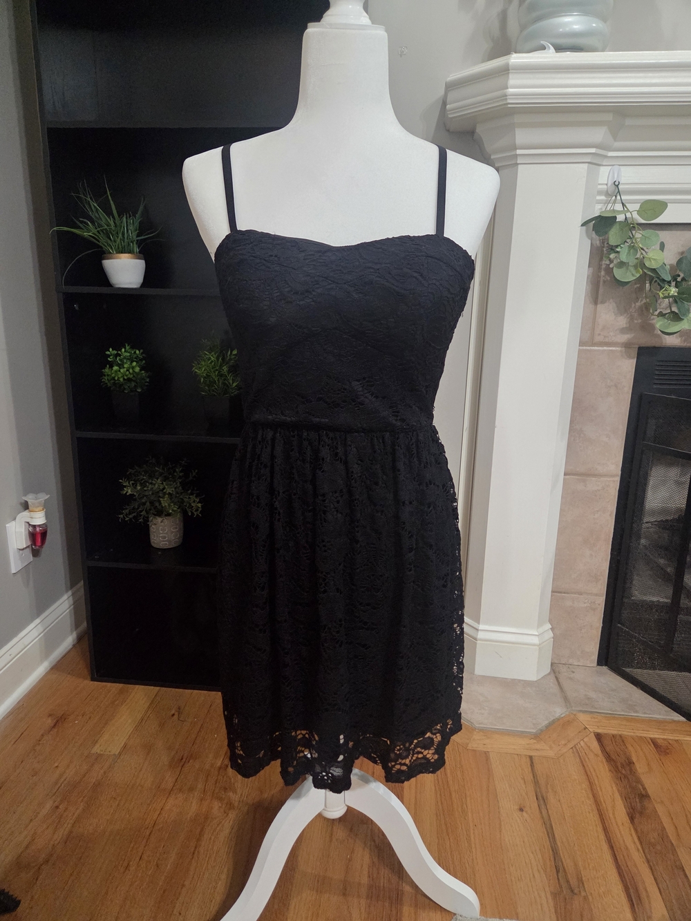 Lily Rose Black Lace Mini Dress with Spaghetti Straps
